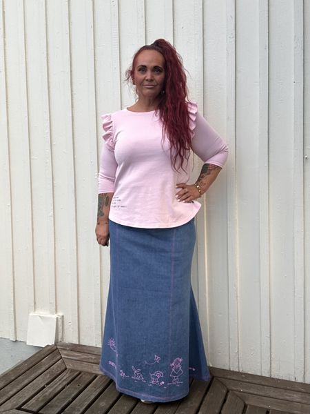 Dyrebart - langt jeansskjørt_Mellomblått