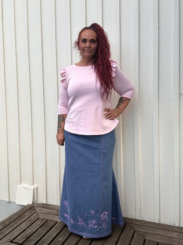 Dyrebart - langt jeansskjørt_Mellomblått