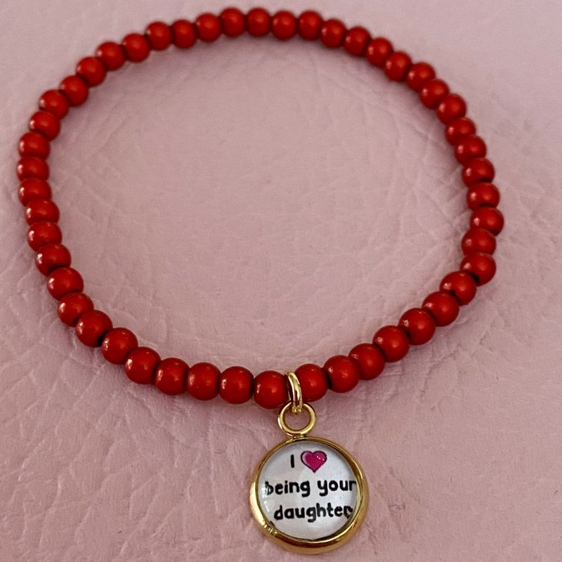 4 mm perler armbånd m/anheng_Rødt