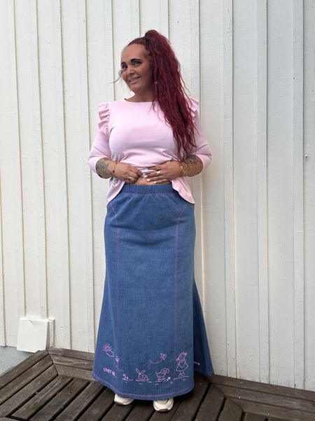 Dyrebart - langt jeansskjørt_Mellomblått