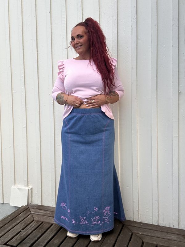 Dyrebart - langt jeansskjørt_Mellomblått