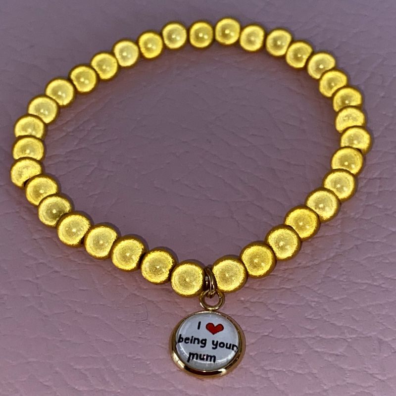6 mm perler armbånd m/anheng_Gult