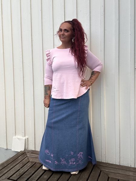 Dyrebart - langt jeansskjørt_Mellomblått