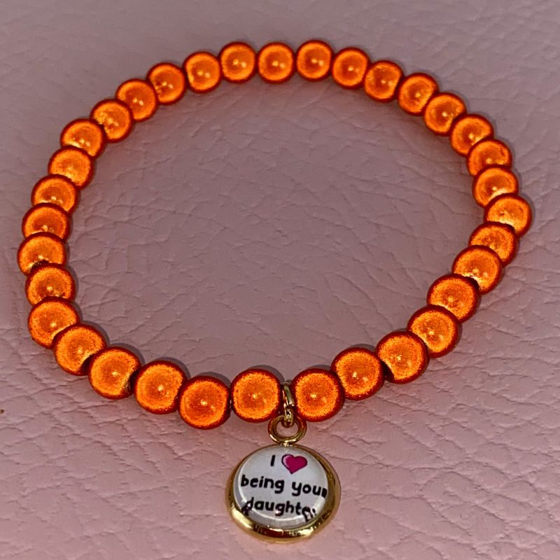6 mm perler armbånd m/anheng_Oransje