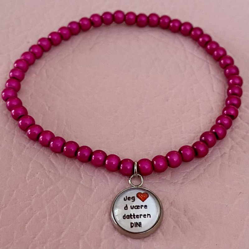 4 mm perler armbånd m/anheng_Rosa