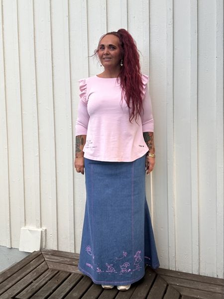 Dyrebart - langt jeansskjørt_Mellomblått