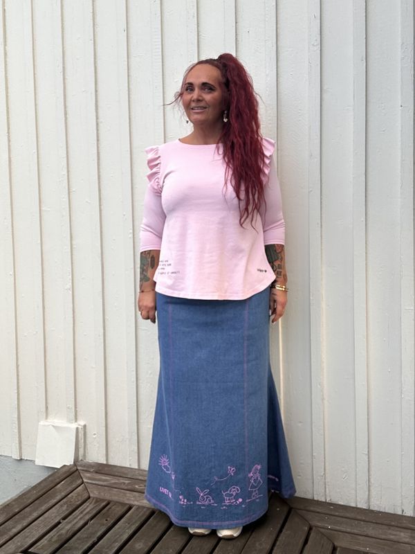 Dyrebart - langt jeansskjørt_Mellomblått